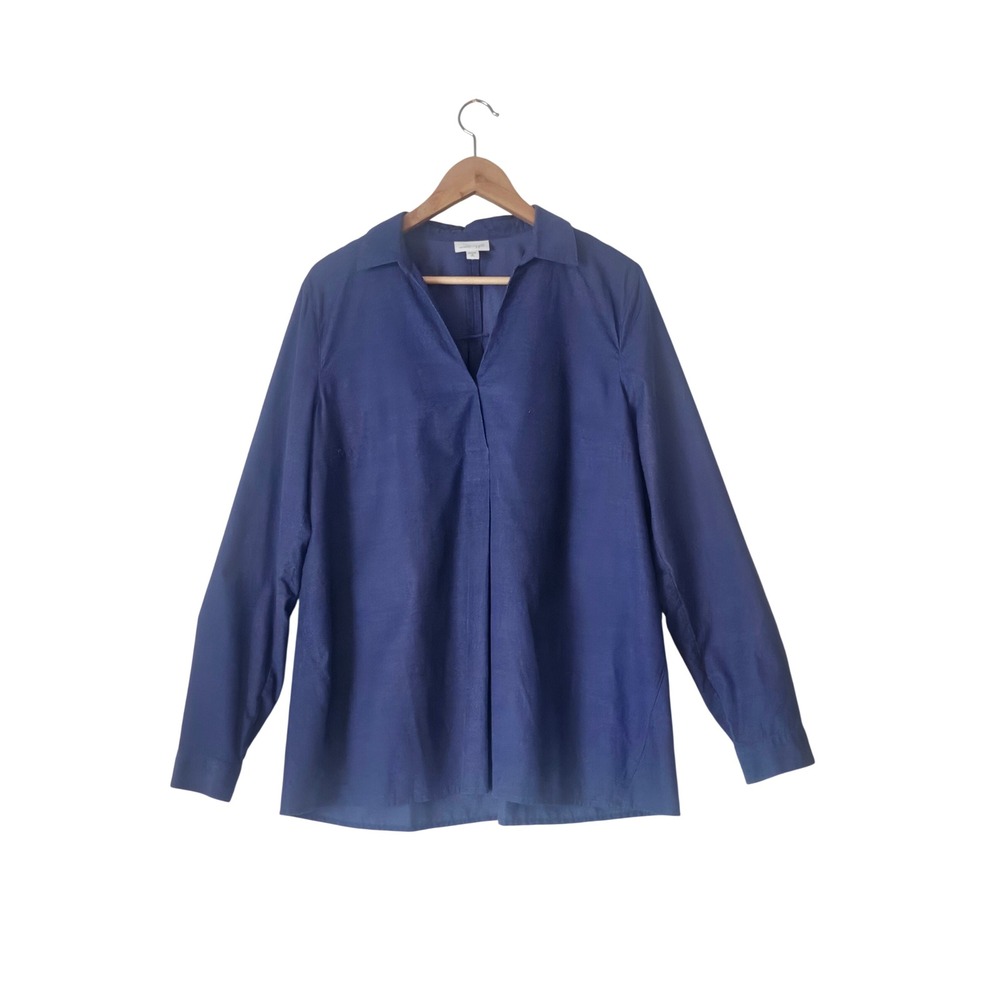 J. Jill Corduroy Tunic Top Blue Medium Tall V-Neck Long Sleeve Pullover Cotton